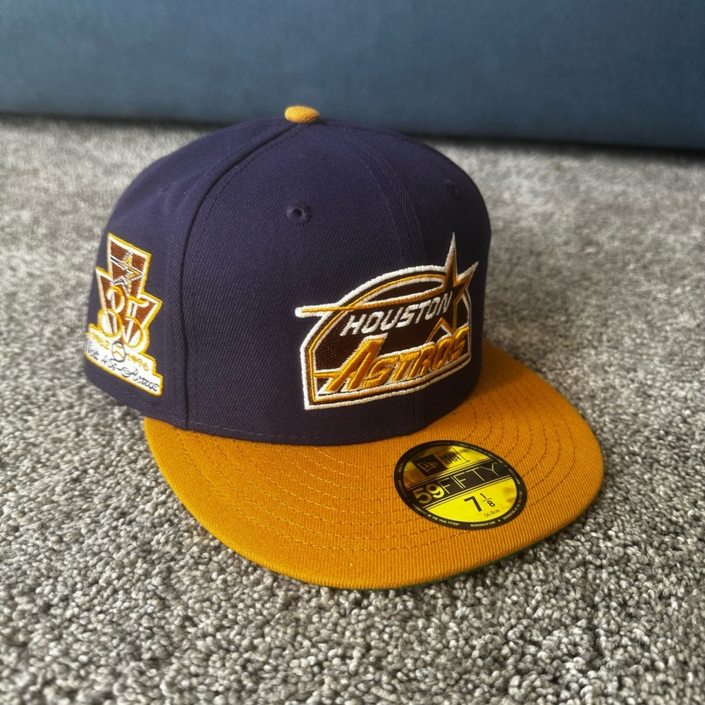 New Era Houston Astros Custom Patch Fitted Hat 7 1/8 Purple Gold NWT Colts .45